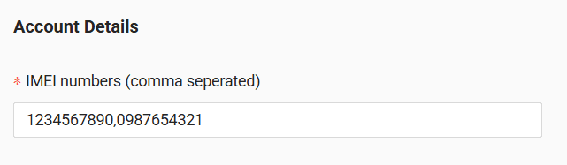 Enter comma separated IMEI numbers