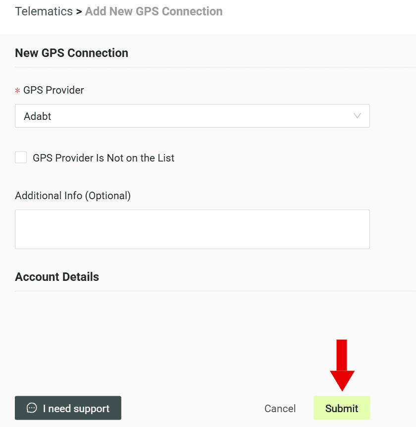 Click "Submit" to create the account
