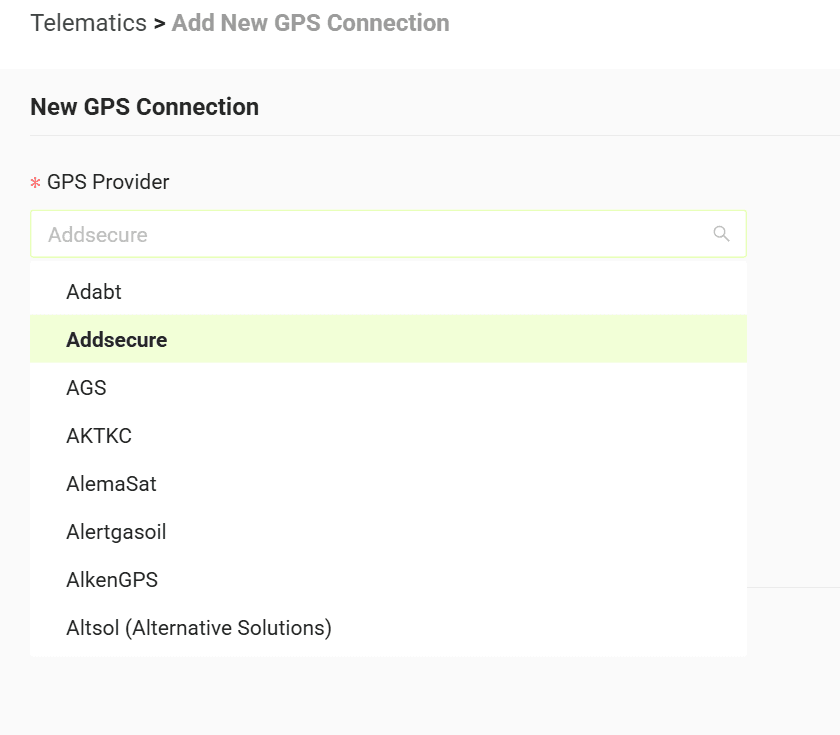 Select your GPS provider from the list