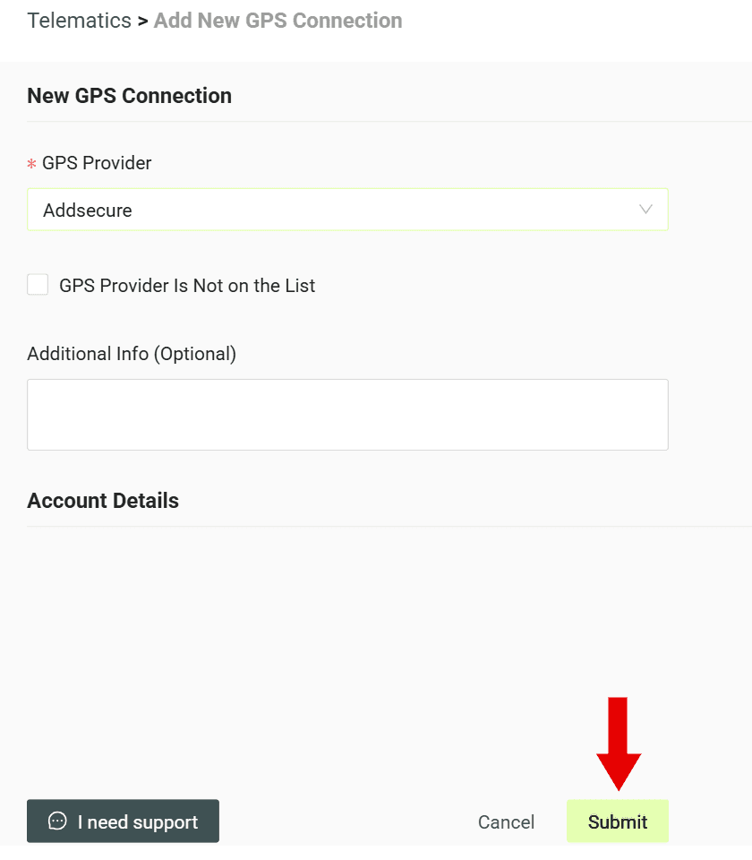 Click "Submit" to create the account