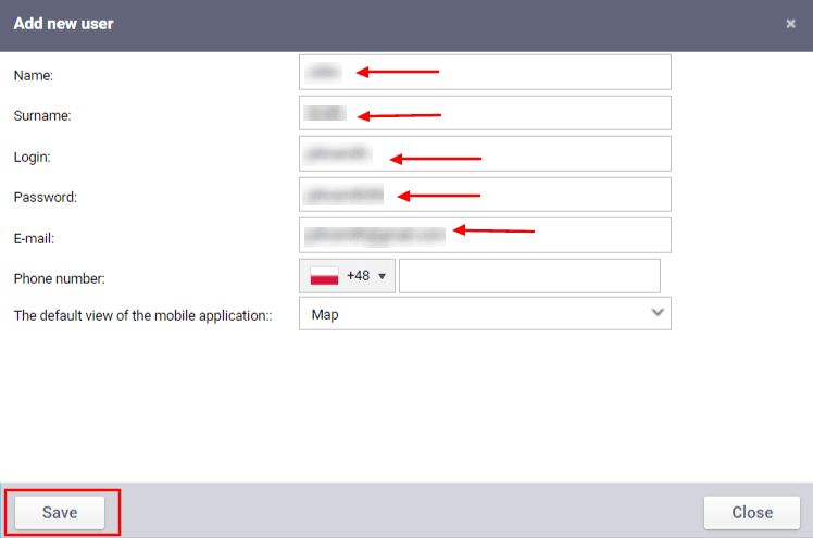 Fill in the required data and click “Save”