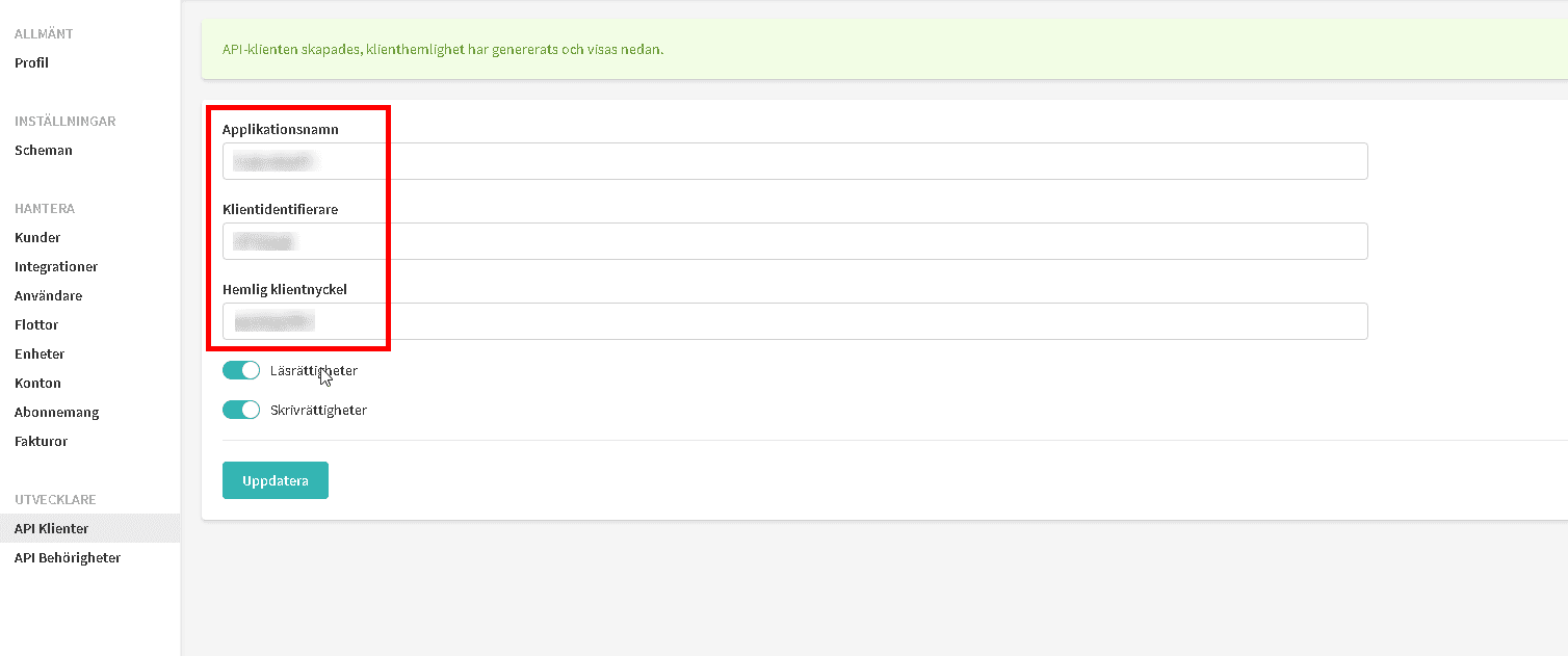 Copy the generated client key