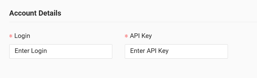 In the form, enter login (e-mail) and generated API key