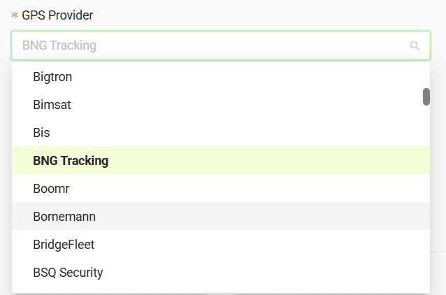 Select your GPS provider from the list