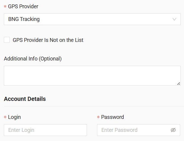 In the form, enter login and password received from your GPS provider