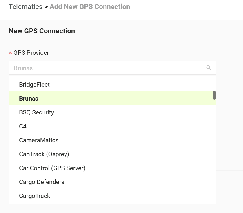Select your GPS provider from the list