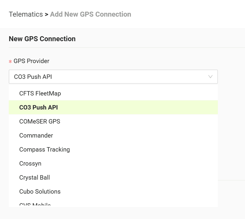 Select your GPS provider from the list