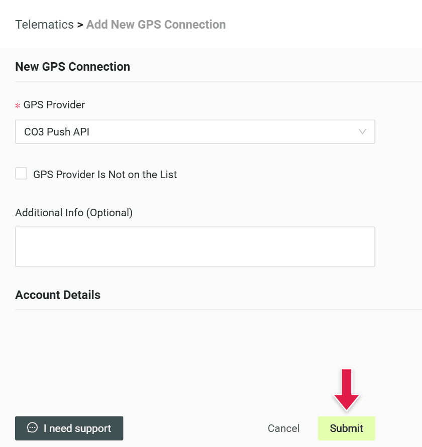 Click "Submit" to create the account