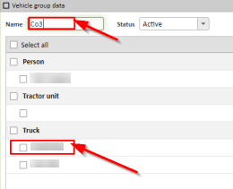 Fill in the "Name" field and select vehicles