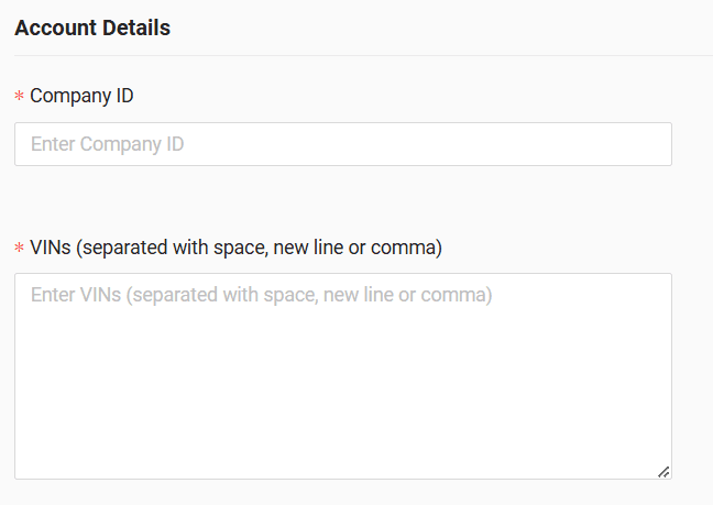 In the form, enter your company ID and provide VIN numbers of the vehicles