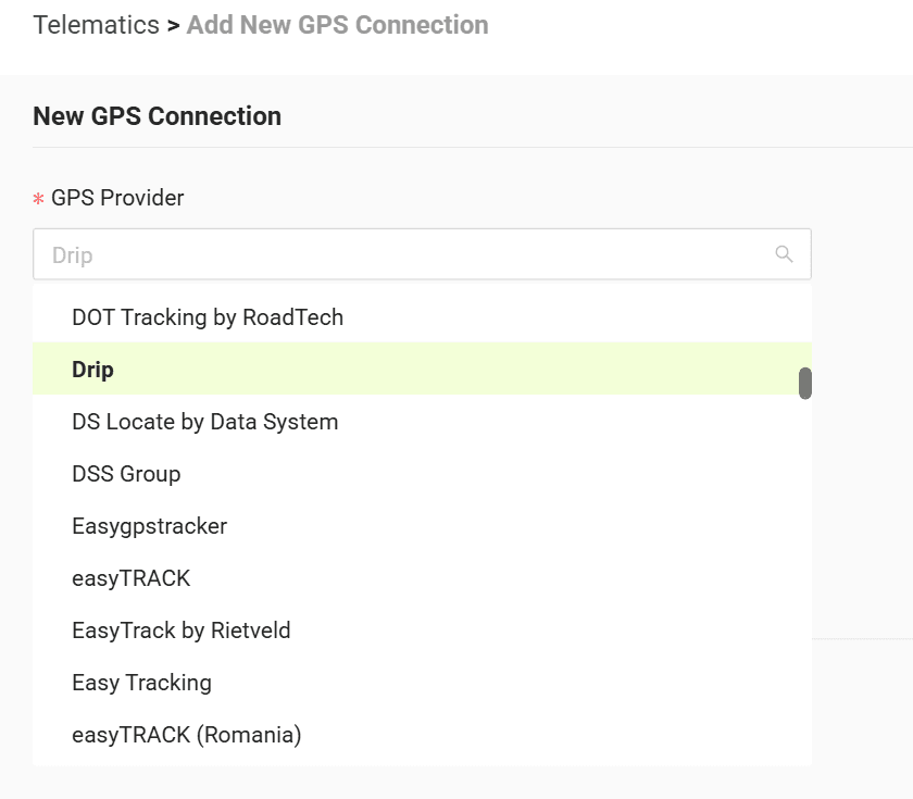 Select your GPS provider from the list