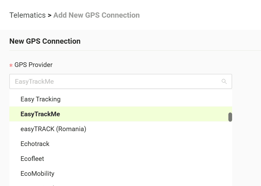 Select your GPS provider from the list