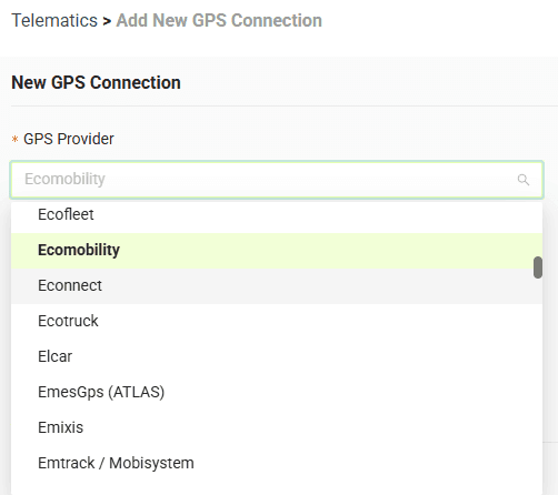 Select your GPS provider from the list