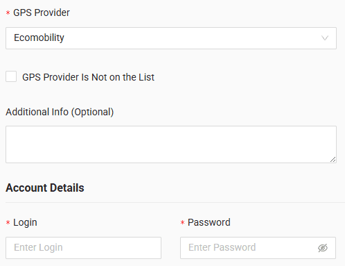 In the form, enter login and password received from your GPS provider