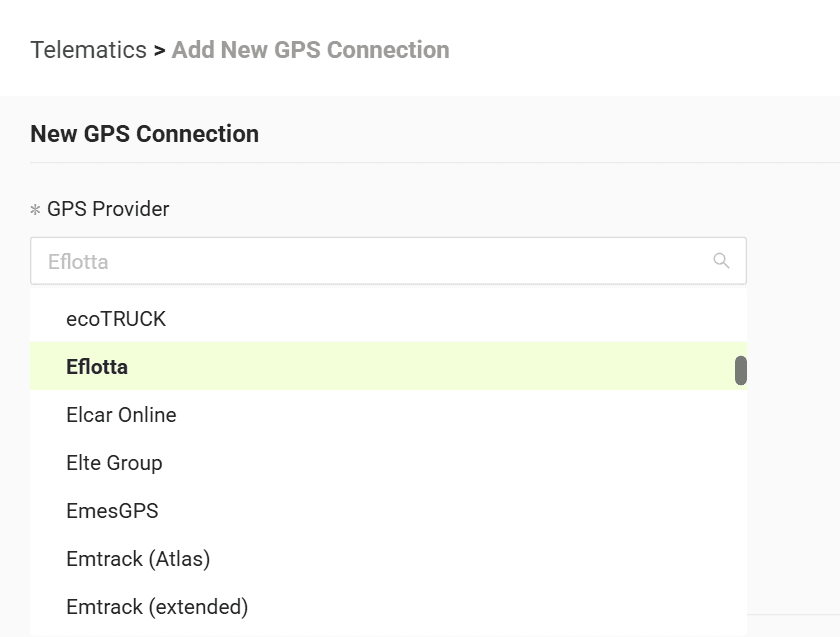 Select your GPS provider from the list