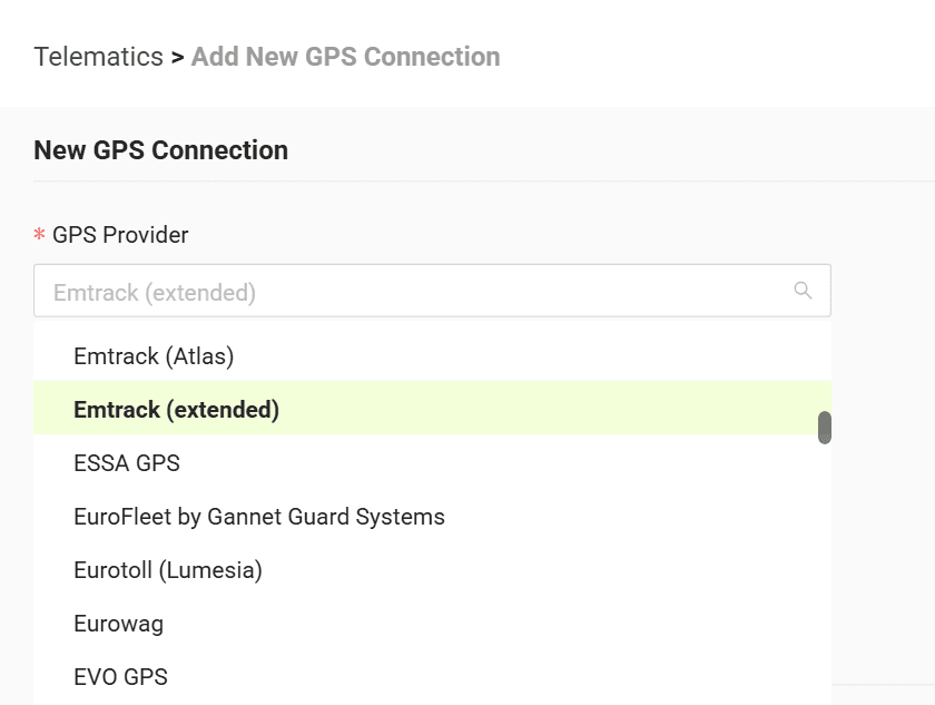 Select your GPS provider from the list