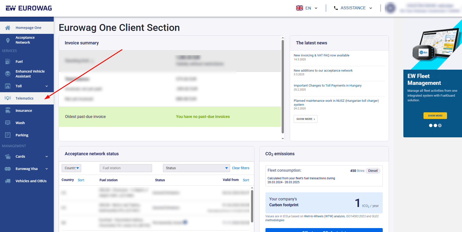 Select “Telematics” from the menu