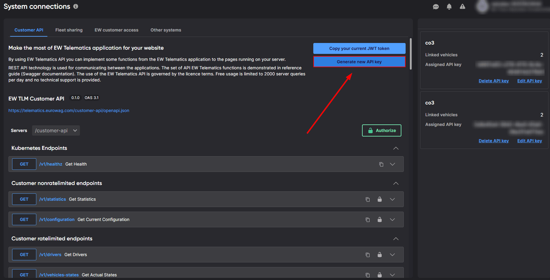 Click “Generate new API key”