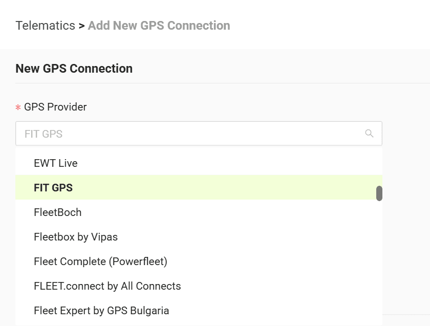 Select your GPS provider from the list