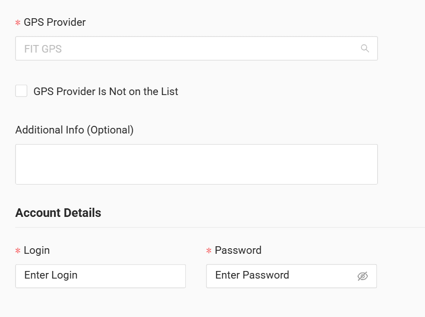 In the form enter the login and password received from your GPS provider