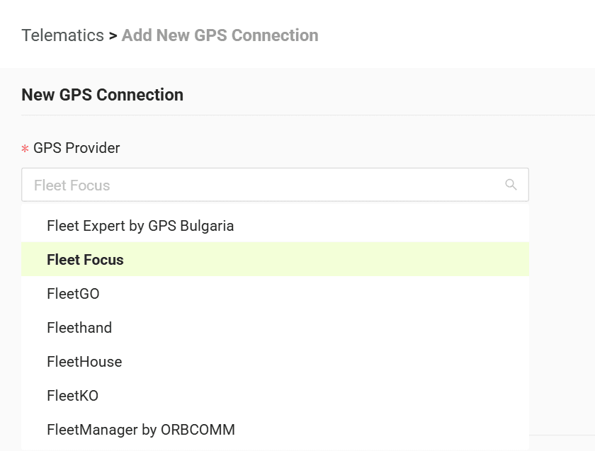 Select your GPS provider from the list