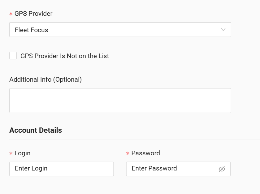 In the form enter the login and password you received
These belong to a separate integration account — do not use your normal portal login