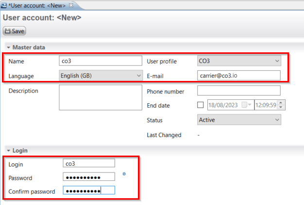 Fill in required data, in the field "User profile" select the created group and click "Save"