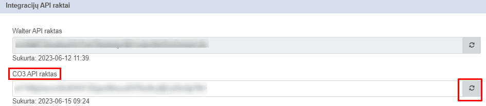 Click on two arrows next to "CO3 API" to generate the key