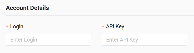 In the form, enter login (e-mail) and generated API key