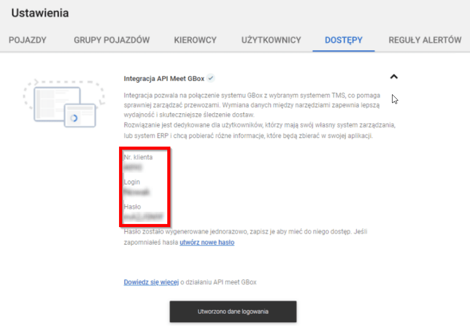 Copy created login data (username and password)