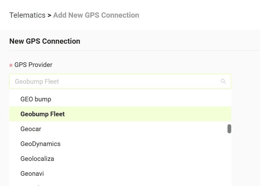 Select your GPS provider from the list
