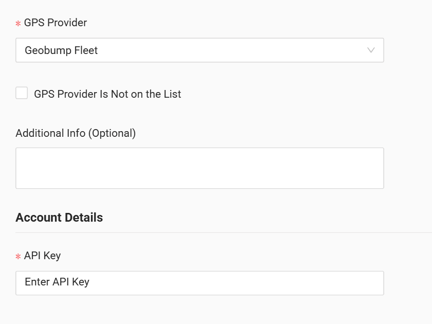 In the form enter the API key received from your GPS provider