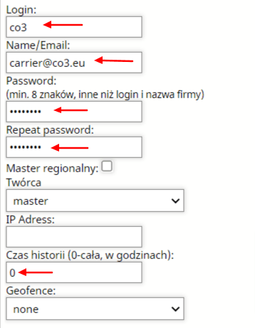 Fill out the boxes “Login”, “Name/Email”, “Password”, “Repeat password” and “History”