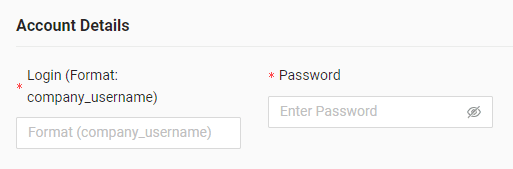 In the form, enter username (in company_username format) and password for the created account