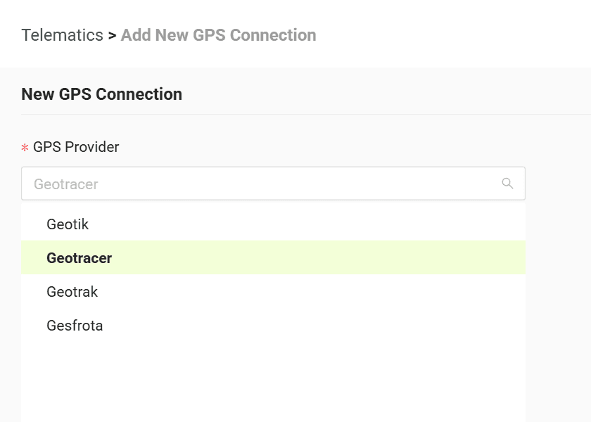 Select your GPS provider from the list