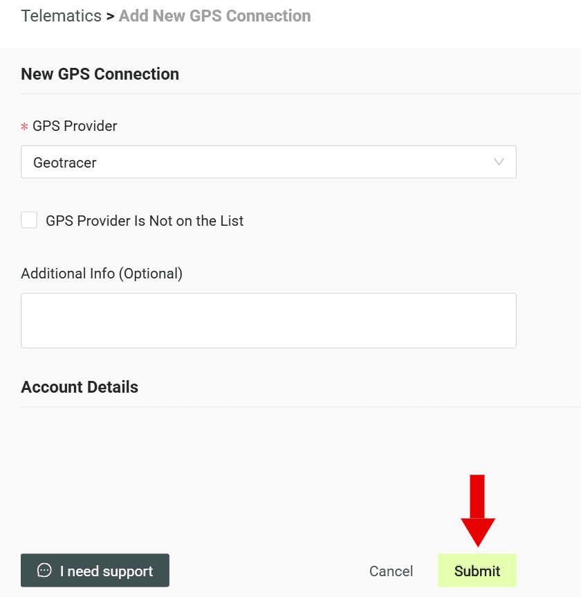 Click "Submit" to create the account