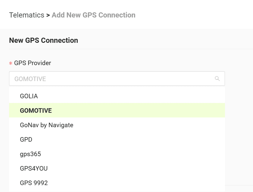 Select your GPS provider from the list