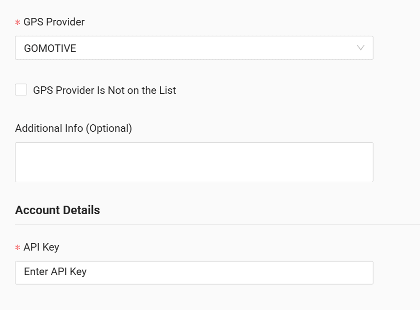 In the form enter the API key created in Motive