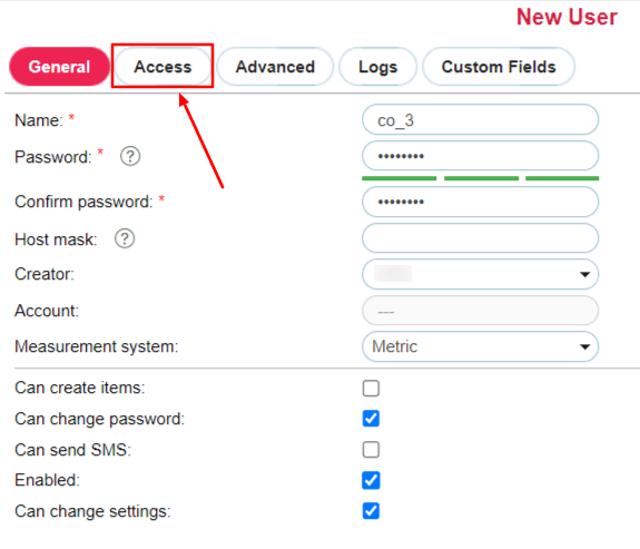 Go to the “Access” tab