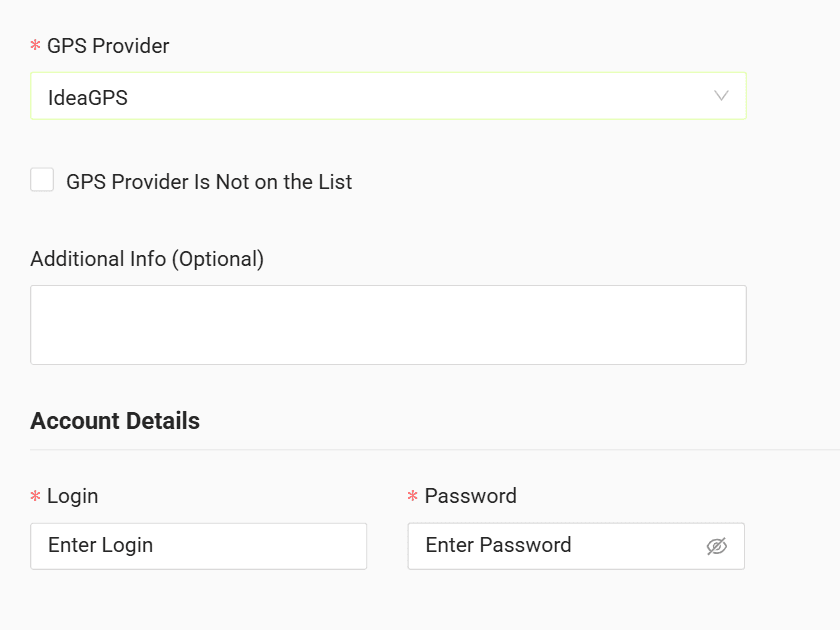 In the form enter login and password received from your GPS provider