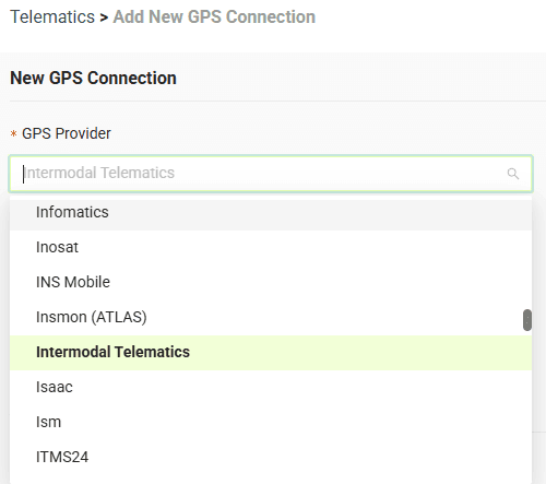 Select your GPS provider from the list