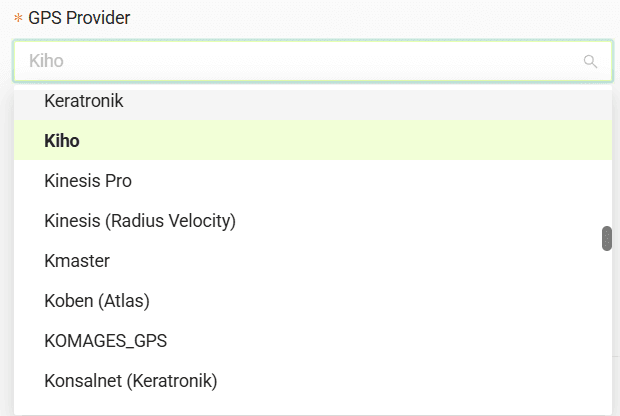Select your GPS provider from the list