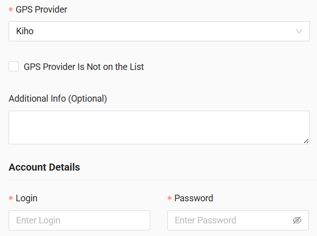 In the form, enter login and password received from your GPS provider