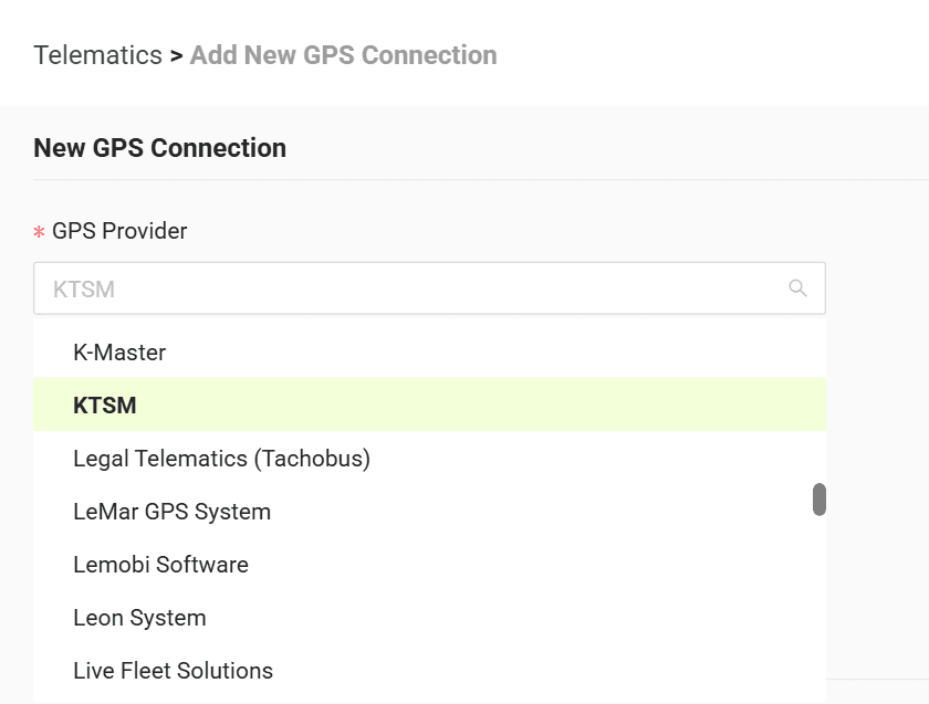 Select your GPS provider from the list