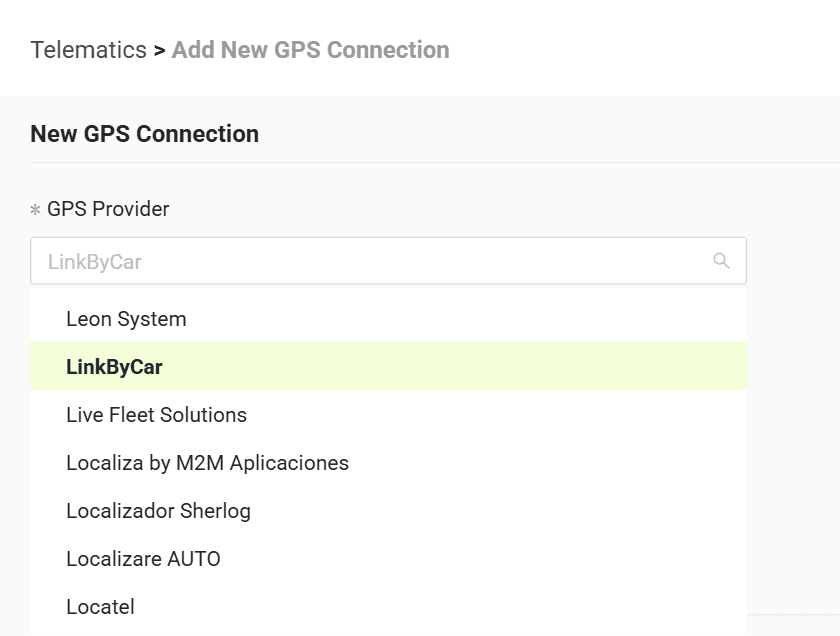 Select your GPS provider from the list