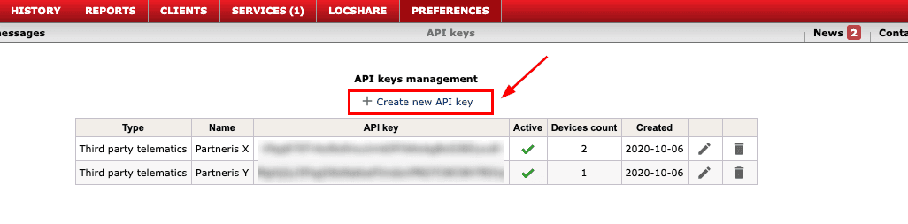 Click “Create new API key”