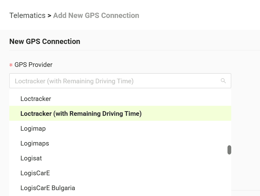 Select your GPS provider from the list