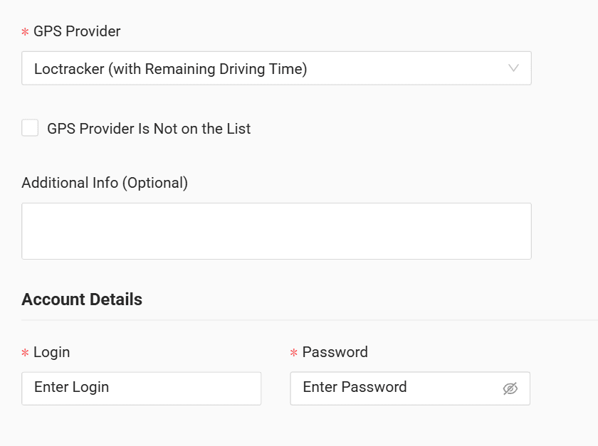 In the form enter the login and password received from your GPS provider