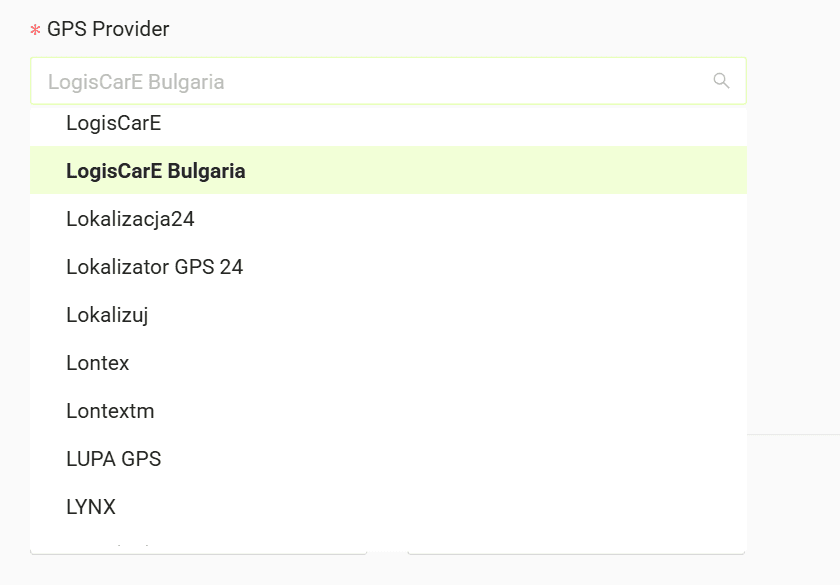 Select your GPS provider from the list