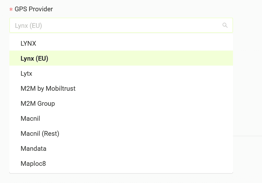 Select your GPS provider from the list